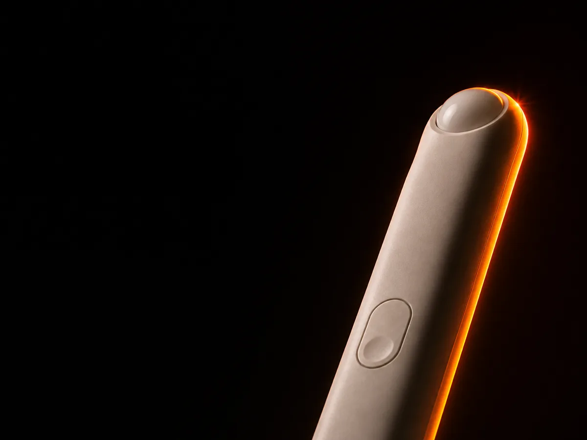The product lit by a single warm edge light