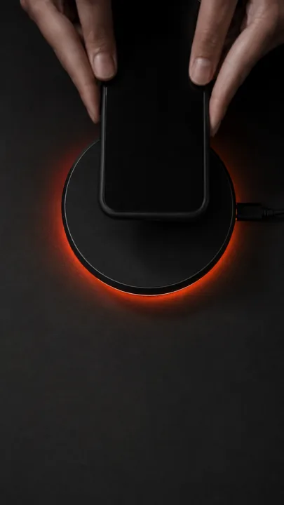 A vertical demo ad: the product being set down on a surface